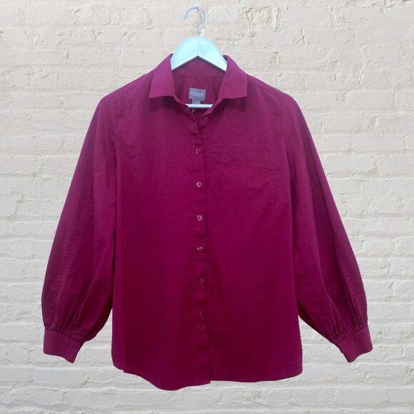 Chico's Rubellite Fuchsia Puff Sleeve Pocket Blouse Size 1/ US M - Picture 2 of 16